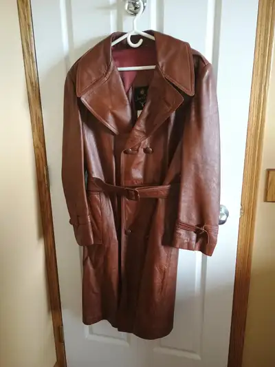 Vintage Men's Brown Genuine Leather Trench Coat Style, View more