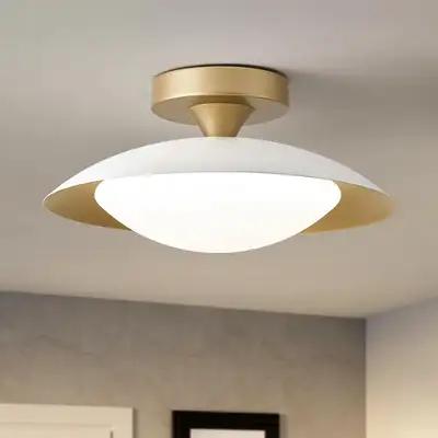 Modern Mid Century Dimmable LED Ceiling Light, White/Gold, View more