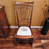 Beautiful Antique Needlepoint Nursing Rocking Chair