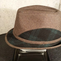 Fedora Taupe Green with Green and Black Plaid Accent Attitude