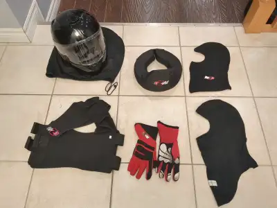 Motorcycle helmet (Size Medium), Pin-lock ready visor. Neck protector (Size Small) 2 - Racing balacl...