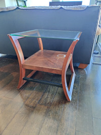 Wood end table with glass top