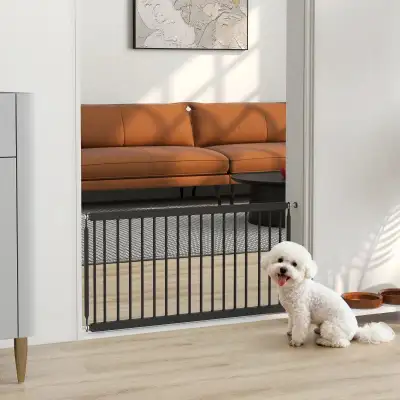 17.7”H, 26"-37"L, 26"-37" Adjustable Pet Gate, Black, View more