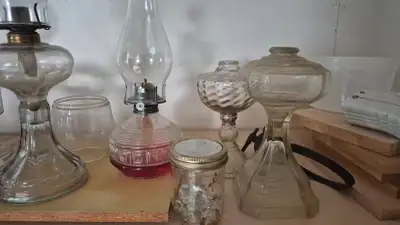 Antique glass lanterns-12 bases total, View more