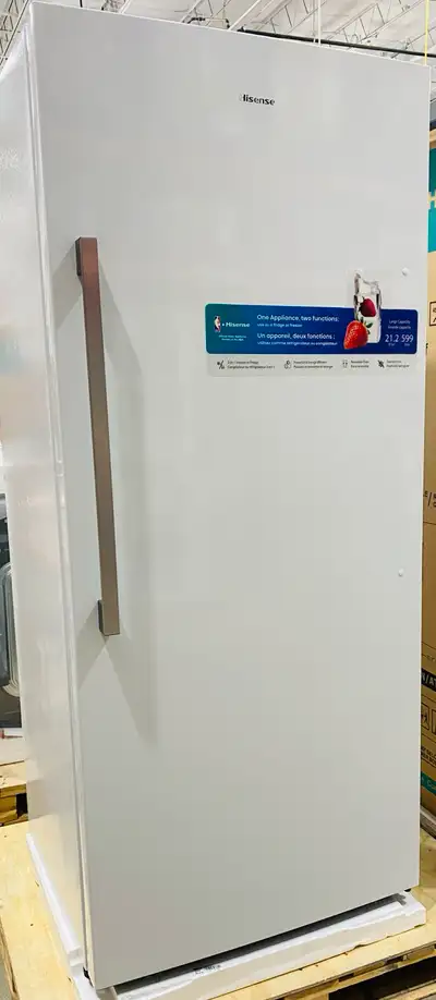 Very large Hisence new standup 21.2 ft.³ Freezer/Fridge, measures 33” wide 29” deep by 76.3” high. B...