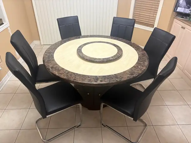 Dining Table with Rotating Center + 6 Chairs