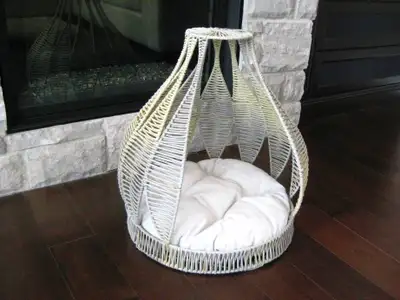 Like New Teardrop Hand Wound Resin Wicker Cat or Small Dog Bed, View more