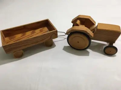 Wooden Tractor & Wagon *Rotating Front Tires*, View more