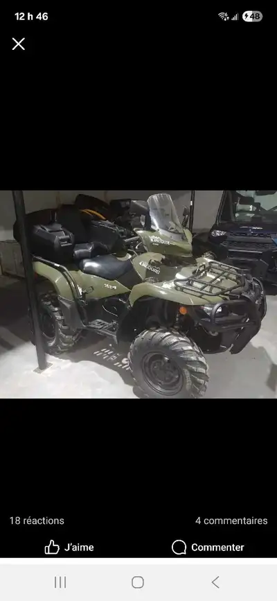 Je vends mon VTT Suzuki Kingquad 500 de 2011, un quad utilitaire robuste et fiable, idéal pour le tr...