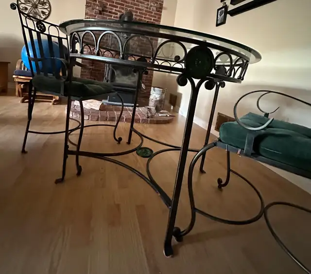 Wrought Iron Glass Top Dining Table and 4 Chairs in Dining Tables & Sets in New Glasgow - Image 3