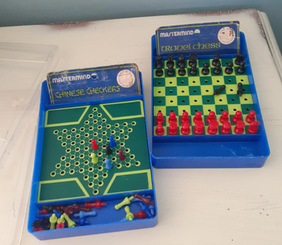 take your games on the go with these portable travel chess and Chinese checkers sets. Chess game is...