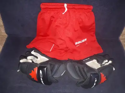 Bauer youth mesh jock shorts and 10" hockey gloves, View more