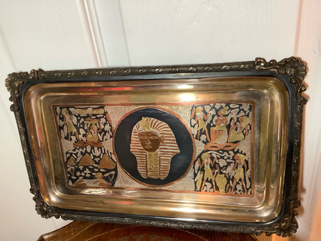 Antique/Vintage Egyptian Silver Brass Copper Hand Etched Tray in Arts & Collectibles in Belleville
