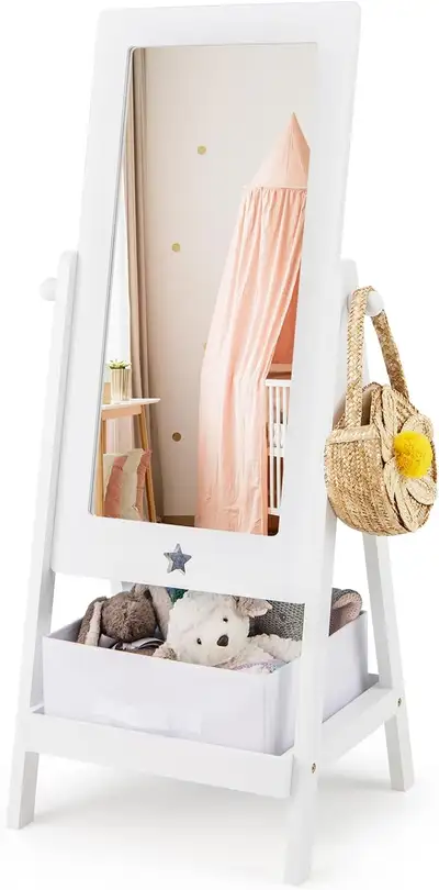 Kids Full Length Mirror – 360° Rotatable Dressing Mirror w/ Shel, View more