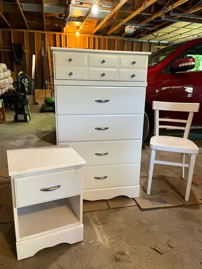 Chest of drawers (46 inches tall 27 1/2 inches wide 15 1/2 inches in depth), chair (31 inches tall 1...
