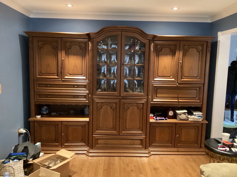 Large wall unit beveled China closed cupboards & tv unit
