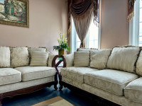 Premium 2x Couches, 2x Side Tables, Rug, 2x ottomans and Centre