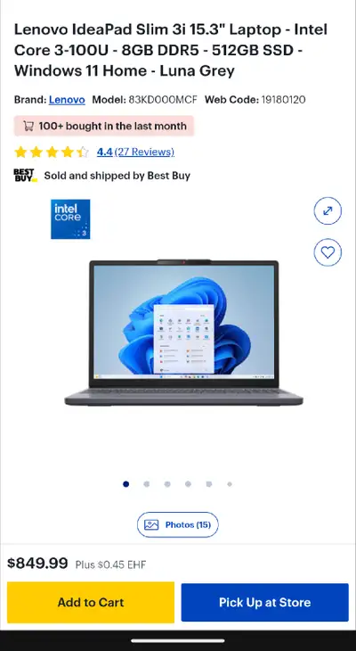 New Lenovo IdeaPad Slim 3i 15.3" laptop, View more