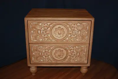 Boneilay Furniture Hand Carved Wooden Nightstand with 2 Drawers, View more