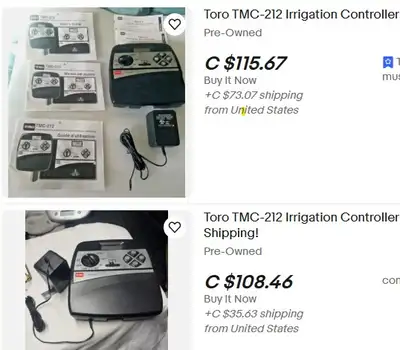 We have an assortment of lawn/garden irrigation parts and accessories, including a Toro model TMC 21...