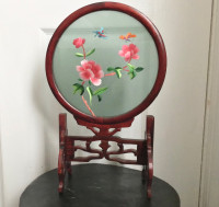 Vintage chinese embroidery panel decor, flowers and butterflies