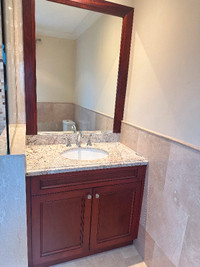 Wood bathroom Vanity with granit  ,sink , mirror and Faucet