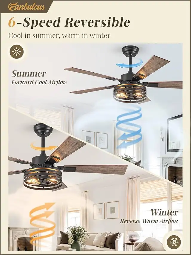 AFarmhouse Caged Ceiling Fans with Lights and Remote, 48 Inch in Indoor Lighting & Fans in Mississauga / Peel Region - Image 5