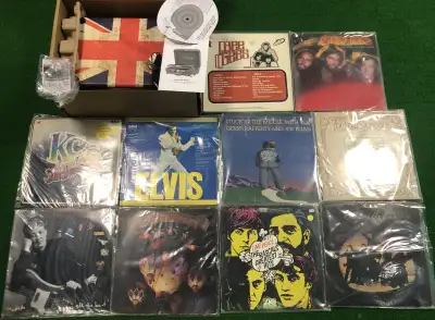 Victrola Suitcase Turntable Lot W/ Vinyl Records Sylvania Sony, View more