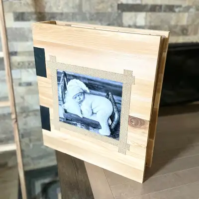 Custom Baby Photo Album: Leather Bound Wood Cover, View more