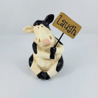 Figurine Cow Laugh Sign Impressive Black White Animal Farm Read