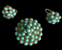 Vintage Czech Faux Turquoise Brooch and Clip on Earring Set