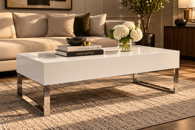 Modern White Coffee Table with Chrome Legs – 47”, View more