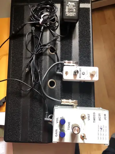 Pedal board and pedals, View more