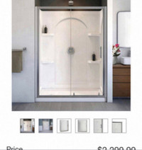 New! Bain 60”x32” Acrylic Shower Kit-Base, Walls, Doors, Drain