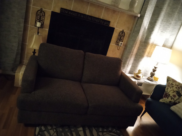 Loveseat brown fabric couch in excellent condition in Couches & Futons in Edmonton