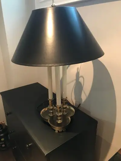 Elegant Library Desk Lamp with Brass Base and Candlestick Stem - One Light Bulb Your choice of shade...