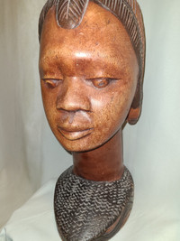LARGE CARVED AFRICAN WOMAN BUST