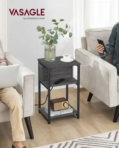 3-Tier End Table with USB Ports and Outlets, View more