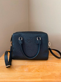 Authentic Tory Burch Thea Web Small Satchel in black leather