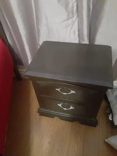 Excellent condition! TWO MATCHING bedside tables/night stands. Dark brown finish on solid white pine...