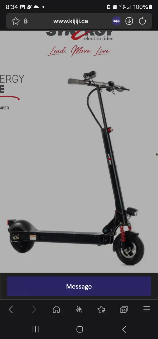 Needs tire Synergy electric scooter bike in eBike in Oshawa / Durham Region - Image 2