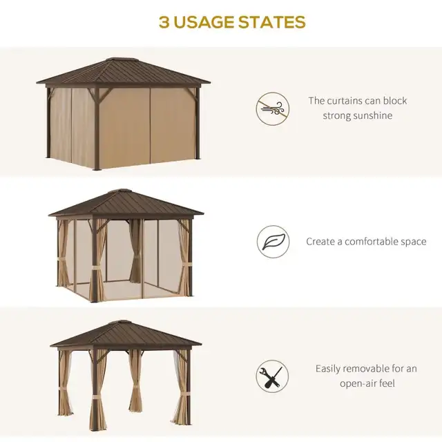 10' x 12' Outdoor Hardtop Gazebo Metal Roof Patio Gazebo  in Patio & Garden Furniture in Markham / York Region - Image 3