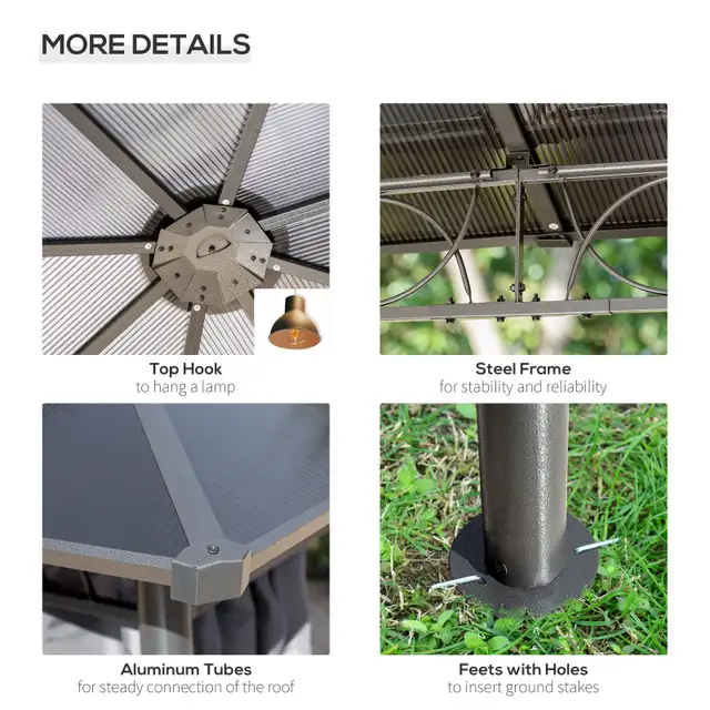 10' x 10' Polycarbonate Hardtop Gazebo, Outdoor Patio Gazebo in Patio & Garden Furniture in Markham / York Region - Image 7