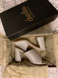 New in box Charles by Charles David silver slip on mules 5.5