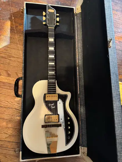 Vintage 1960 Supro Dual Tone White Electric Guitar with Case, View more