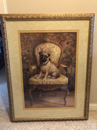 Framed Art Pampered Pug Puppy NY artist Elaine Vollherbst $95