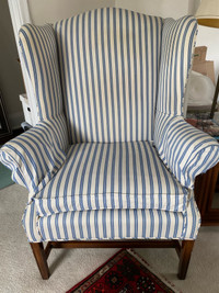 Blue and white Wing Chair