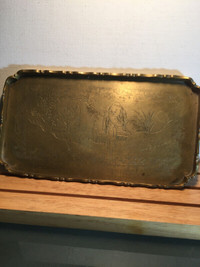 ANTIQUE ENGRAVED CHINESE BRASS TRAY