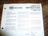Bolens Light Kit Instructions  parts List 18722 Tecumseh Engine