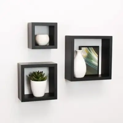 New Modern Set of 3 Black Cube Floating Shelves, View more